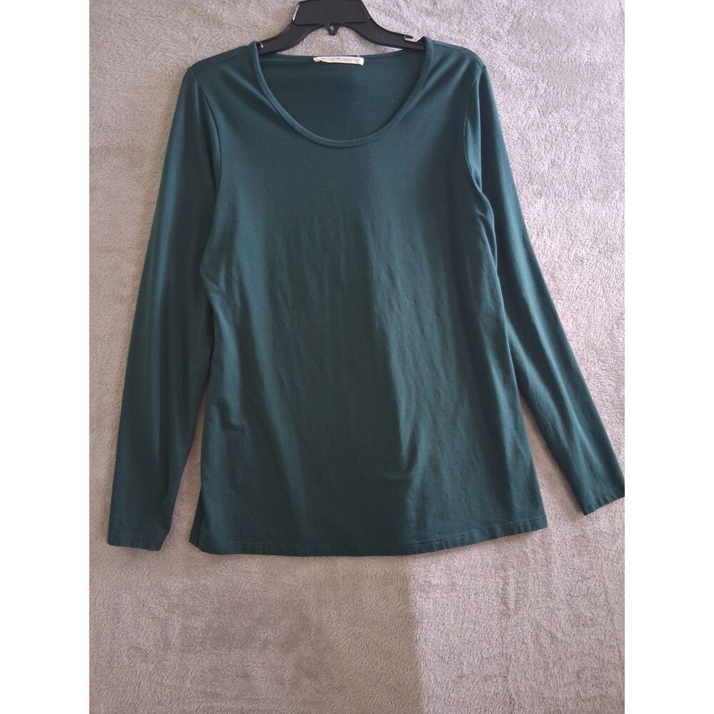 Peruvian Connection XL Slub Layering Tee Scoop Neck LongSleeve Green Pima Cotton